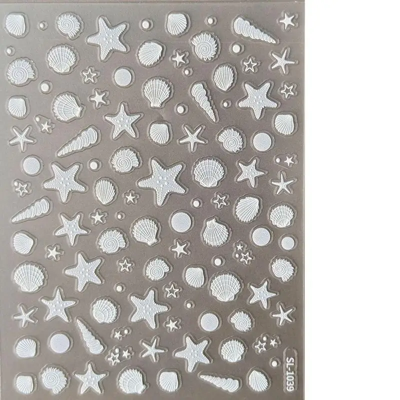 Sommer Strand Nagelaufkleber 5D Geprägte Seestern Muschel Aurora Nagelkunst Abziehbilder Niedliches Ozean-Thema Maniküre Dekoration Urlaub Y2K – Detail 5