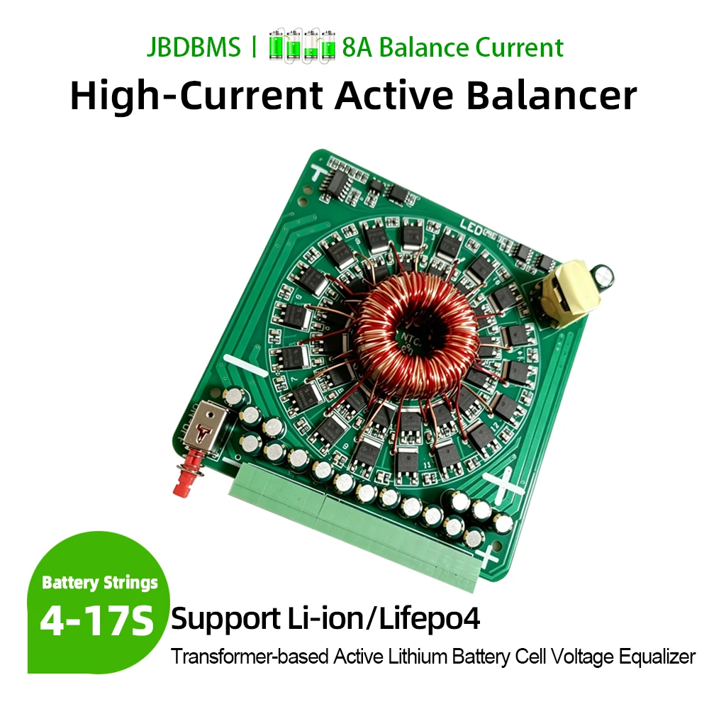 JBDBMS 4-17S 8A 0.005V Transformer-Based Active Lithium Battery Balancer High Current Voltage Equalizer support NMC LFP battery