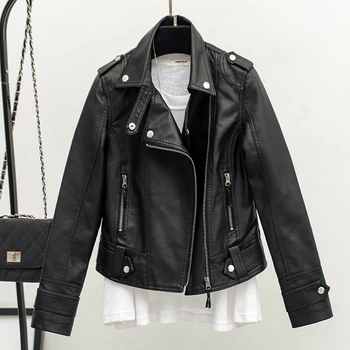 Güz Kadın Kısa Siyah PU Ceket Gotik Punk Tarzı Moda Motosiklet Deri Ceket Rahat Vahşi Ceket Goth Kışlık Mont