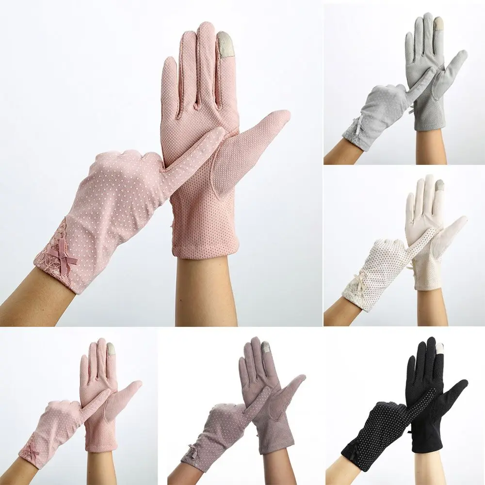 Guantes elásticos antideslizantes de primavera para mujer, antiuv, de encaje, protector solar, para pantalla táctil, para conducir