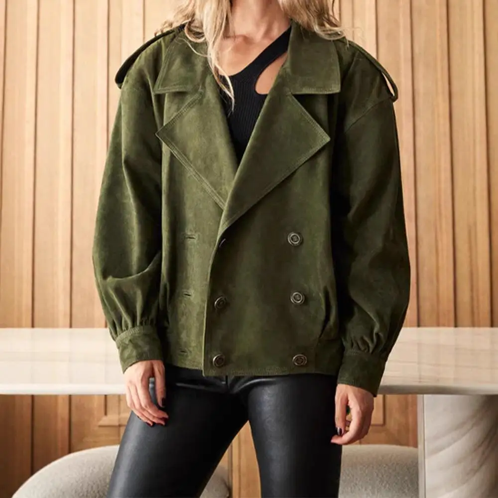 

Осень-зима, уличная замшевая женская верхняя одежда для пилотов с отложным воротником, чистая посадка, Fem Faion среднего возраста