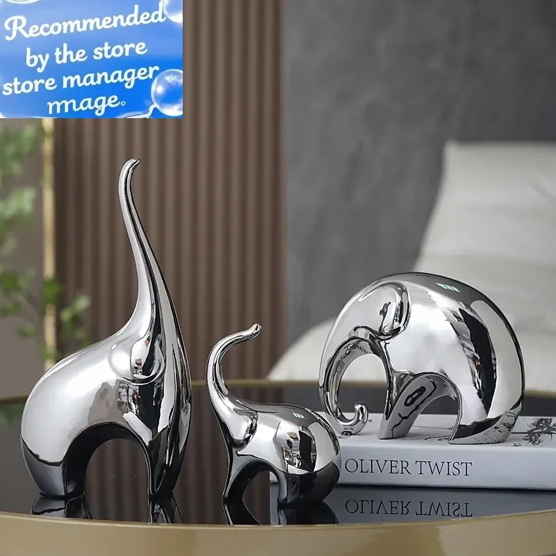 

Light Luxury Electroplated Silver Elephant TV Cabinet Decoration Ornaments Home Furnishings Handicrafts Living Room Wine Cabinet