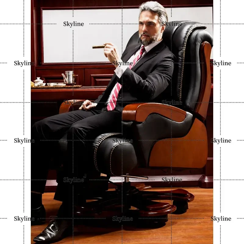 for Leather Boss Chair Luxury Business Massage Solid Wood Office Reclining Home Computer Swivel Seat