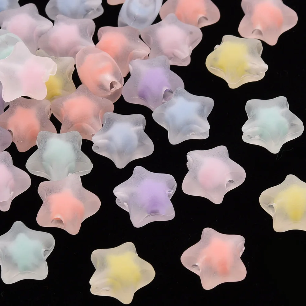 500g Transparent Acrylic Beads Frosted Bead in Bead Star Mixed Color 10.5x11x7mm Hole: 2mm about 1280pcs/500g