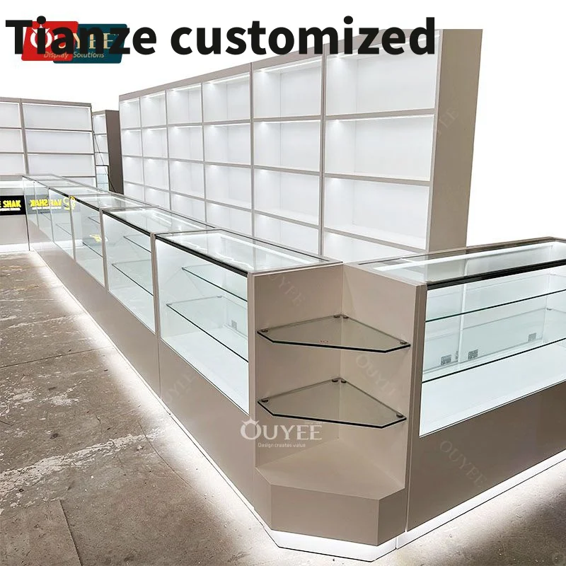 Customized-Modern Counter Display Cabinet Smoke Shop Custom Showcase Display Stand Display Rack With Lights Fo