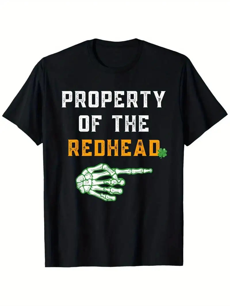 St. Patrick's Day Couple Matching T-Shirts Redhead's Property Irish Themed Black T-Shirt With Redhead Pride Slogan Celtic Print
