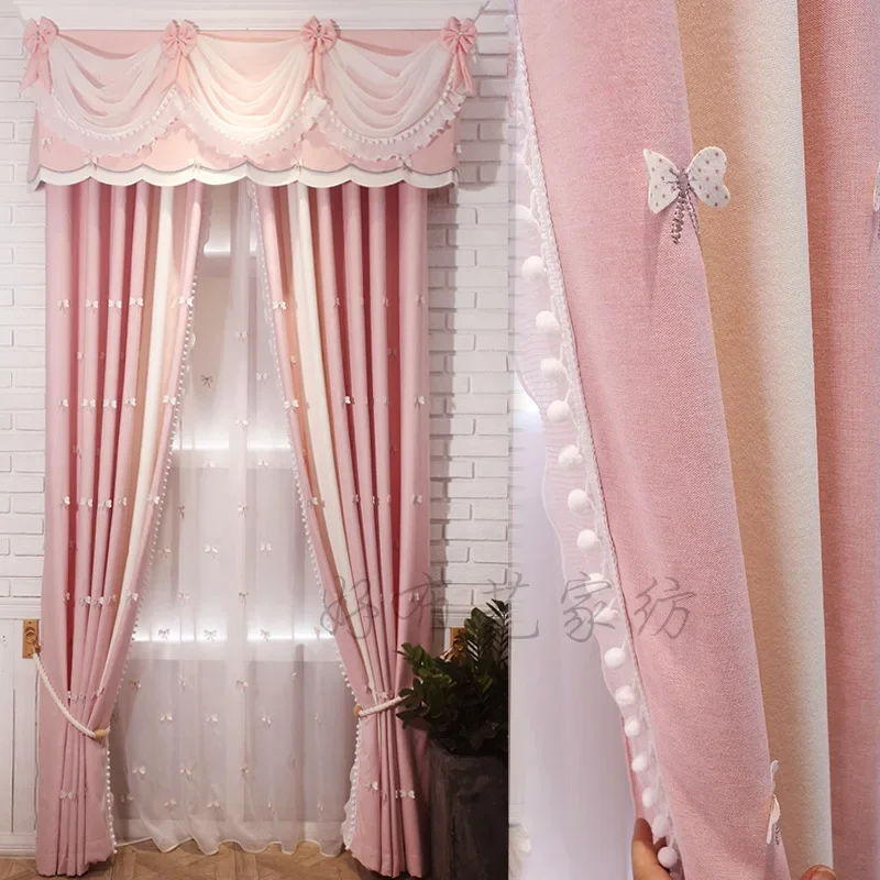 

Butterfly Blackout Curtain Pink Girl Heart Princess Room Embossed Embroidered Curtain Wedding Room Bedroom Finished Product