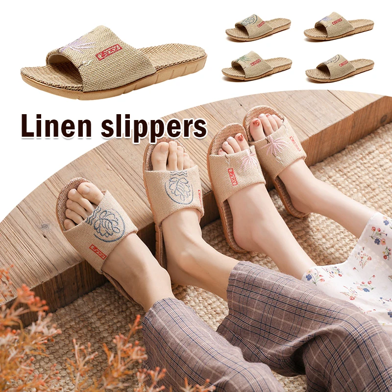 

Летние льняные тапочки для мужчин и женщин, Нескользящие домашние тапочки с мягкой подошвой