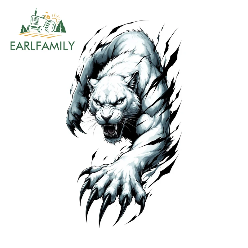 EARLFAMILY Fierce Snow Leopard Car Truck Decal Cool Tear Graffiti Design Motorcycle Bumper Window Stickers 3D Car Gadget