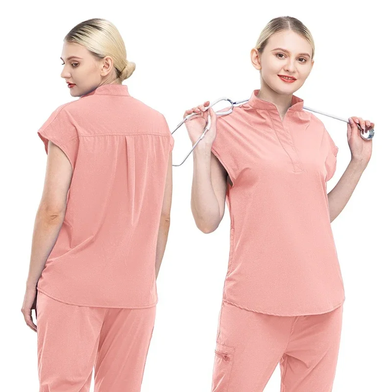 stand-collar-short-sleeve-long-pants-scrubs-set-unisex-work-uniform-for-doctors-nurses-cleaners-janitors-and-sanitation-workers
