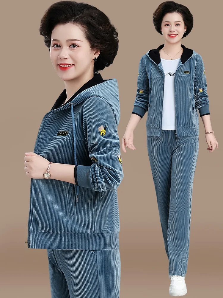 

Chic Mommy Autumn Sportswear Set Women's Velvet Casual Top And Pants Middle-Aged And ly Spring Autumn Faionable Outfit