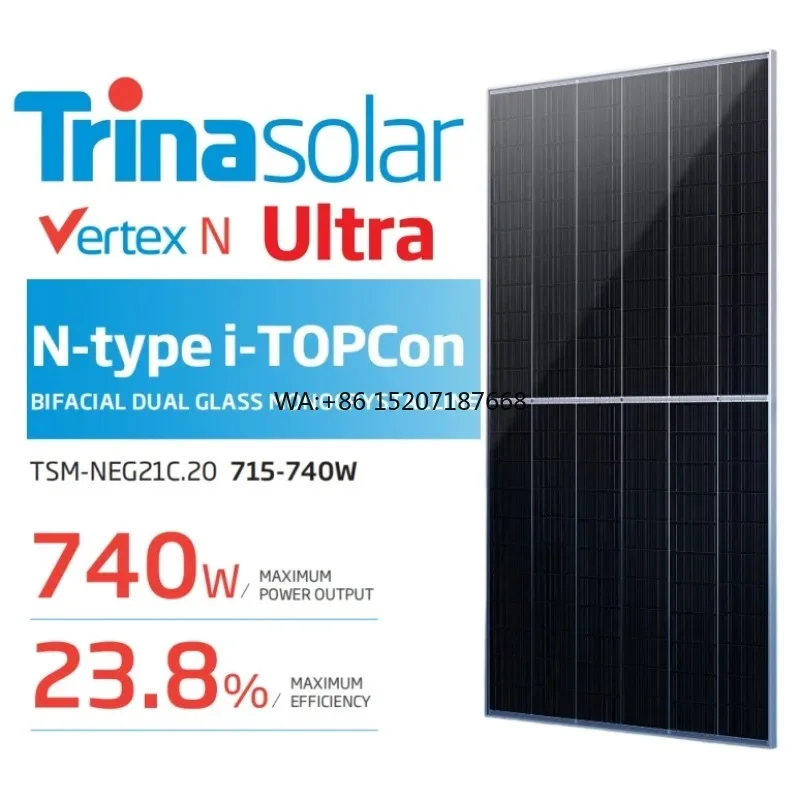 Dual Glass Monocrystalline 715W 720W 730W 740W Solar Panels Trina i-TOPcon Ultra G21C.20 Vertex N  Home Commercial Bifacial