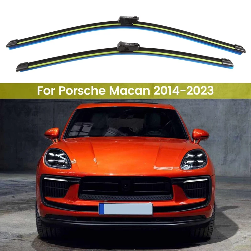 1 Pair Front Windshield Wiper Blades With Reflective Strips Rubber For Porsche Macan 2014-2023 Windscreen Window Accessories