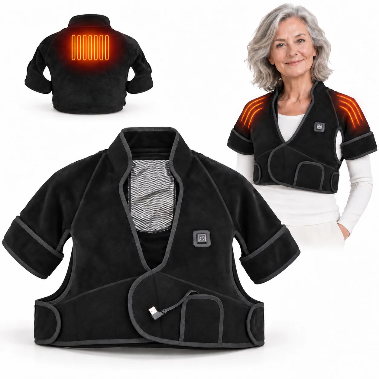 Heated Neck Shoulder Wrap USB Electric Upper Back Warmer 3 Heat Levels Adjustable Soft Fit Warm Compress After Work Relaxation