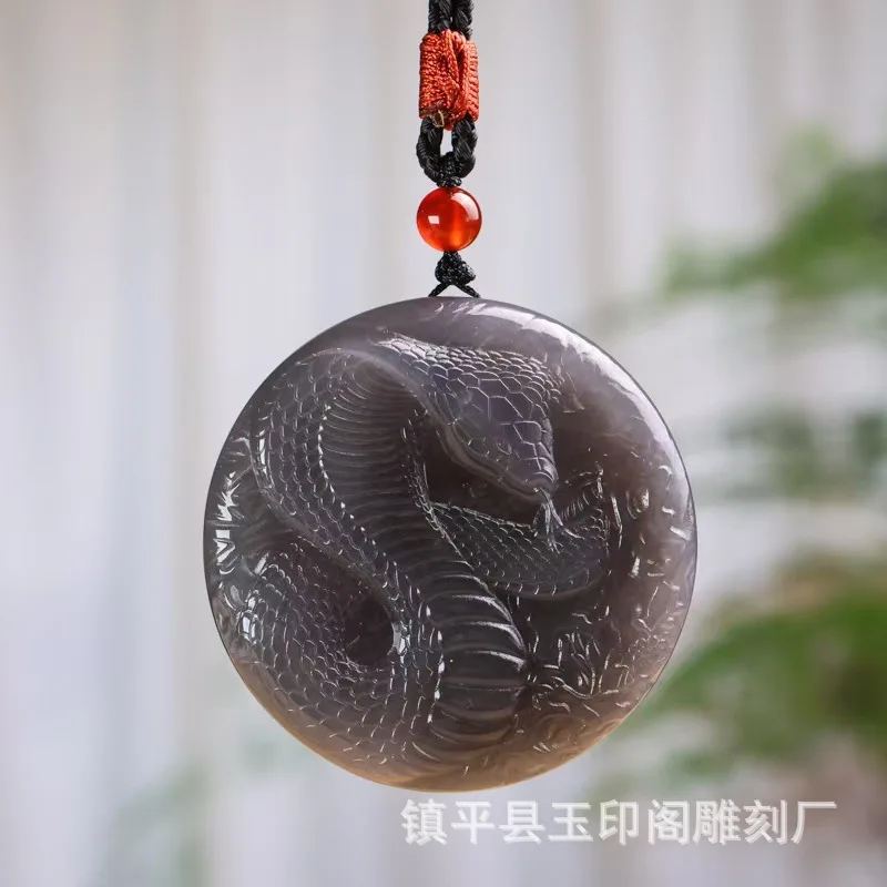 Natural Hetian , Smoky Purple Jadeite , Zodiac Necklace, Three-Dimensional Snake Jade Pendant