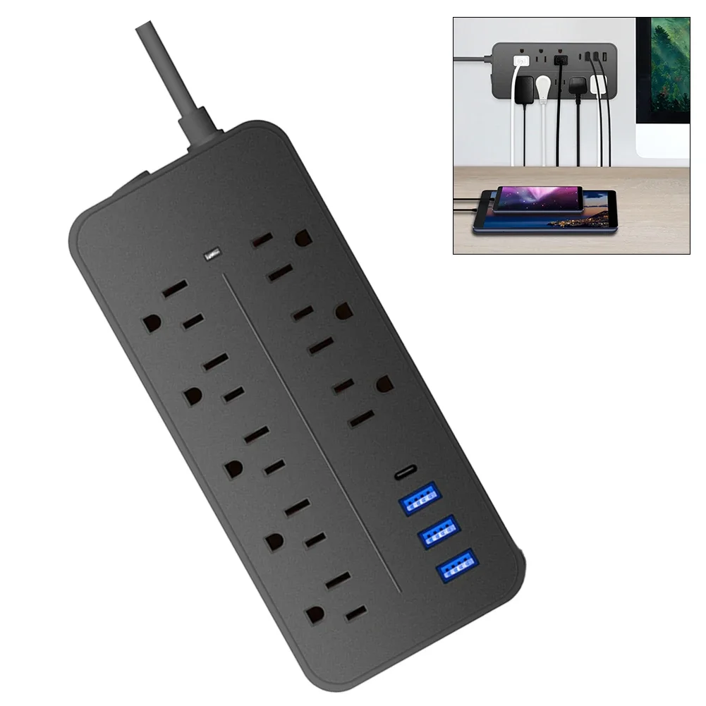 Enchufe de protección contra sobretensiones, toma de corriente inteligente de 110 W, 10A, 220V, 2000 V, 3 USB, 1 Tipo C