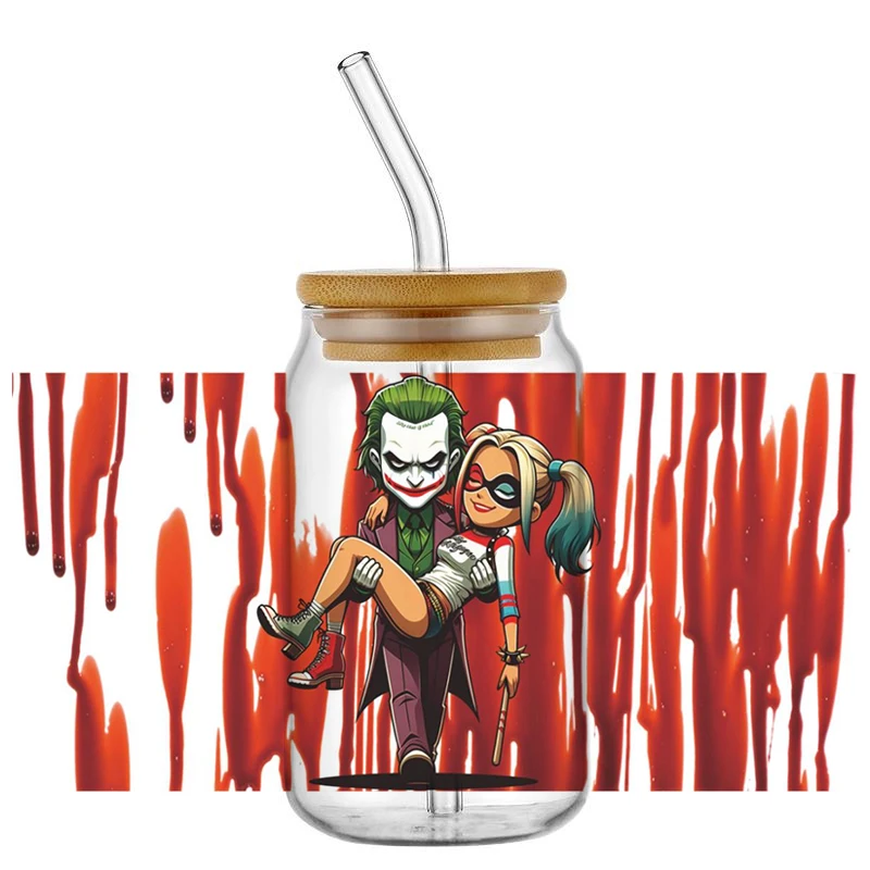 Clowns Joker Decal Washable UV DTF Cup Wrap for 16oz Libbey Can DIY Waterproof Mug Transfer Sticker Custom Label