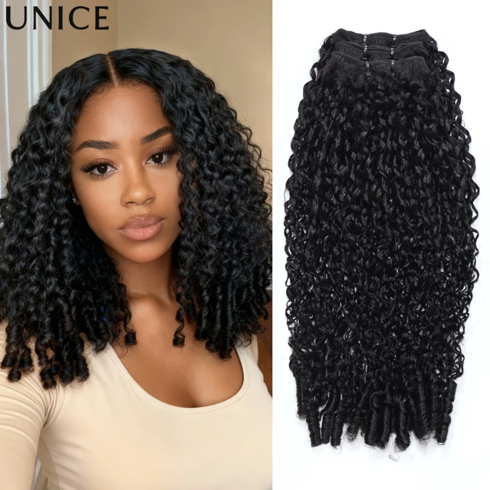 UNICE 100% Human Hair Bundles Burmese Curly Hair With Finger Coil Ends 100Grams/Pcs Sew In Weaves Bundles Hair Extensions