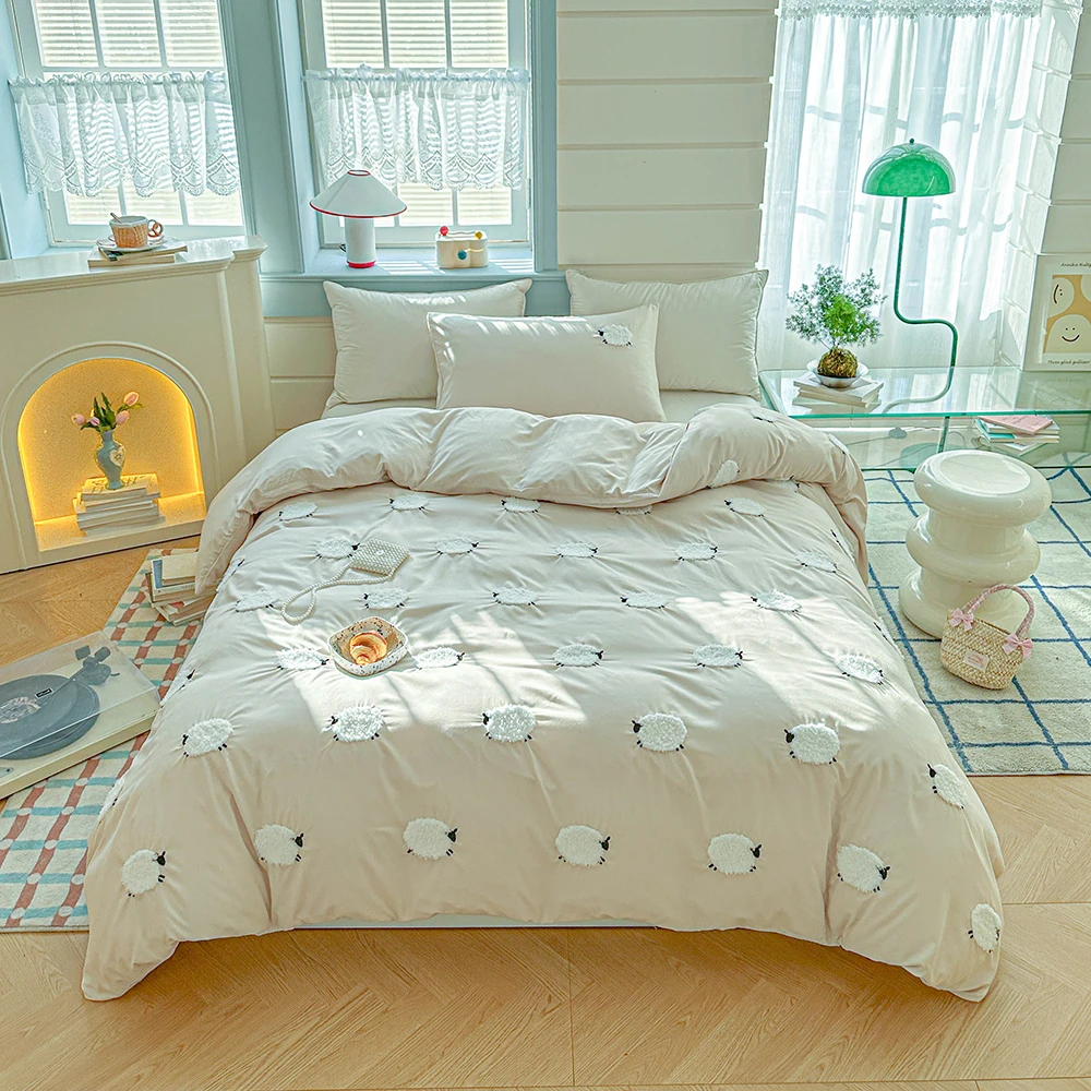 Duvet Cover Bedding Set Twin Full Queen King Size 135x200 Nordic Quilt Cover 240x220 Double Single Tufted Lamb Bed Linen 200x200
