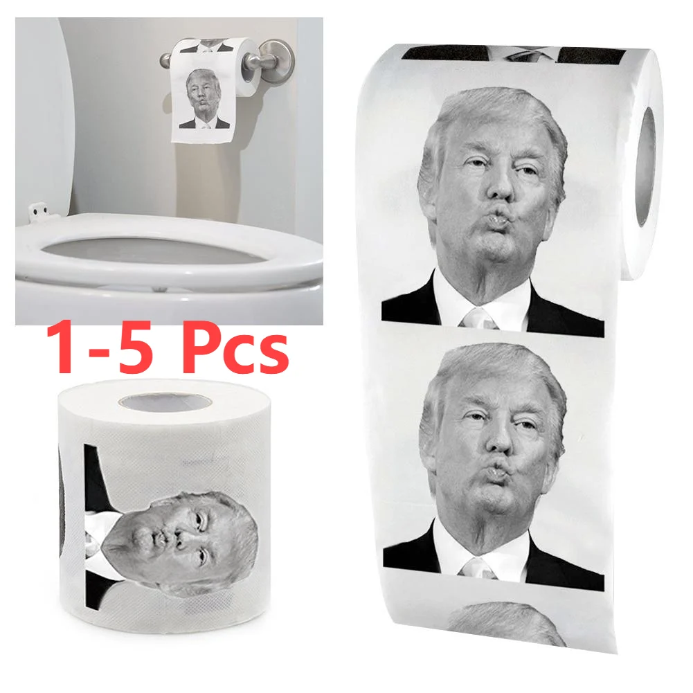 1-5 Roll Toilet Paper Bathroom Prank Joke Fun Paper Donald Trump Humour Printed Toilet Paper Roll Tissue Trump Rolling Paper