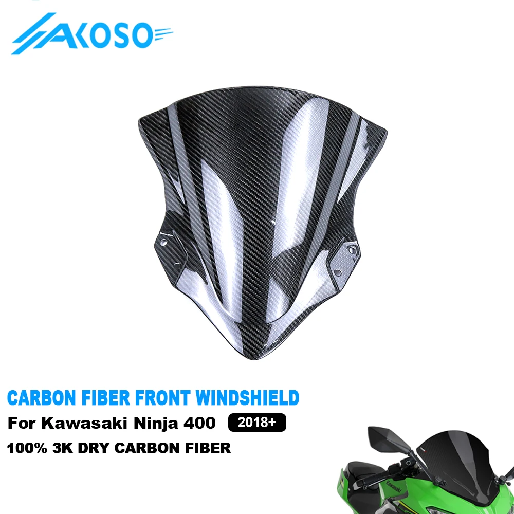 100% 3K Dry Carbon Fiber Motorcycle Accessories Windshield WindScreen Wind Deflector For Kawasaki Ninja 400 2018-2024