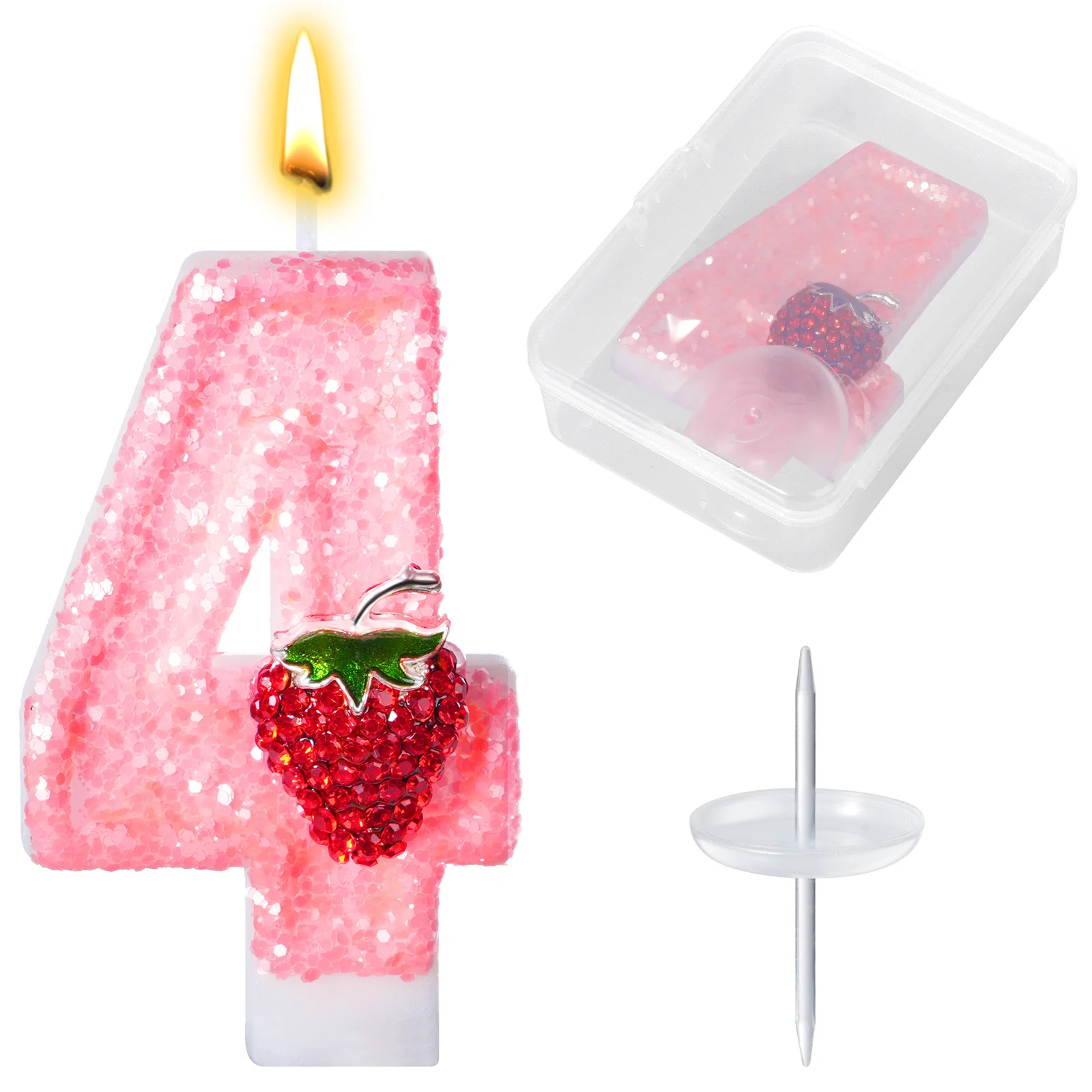 Rosa Erdbeer-Diamant 0-9 Geburtstagskerzen, Prinzessinnen-Themenparty-Zubehör mit Glitzer-Dekor, für Jubiläum & Weihnachten