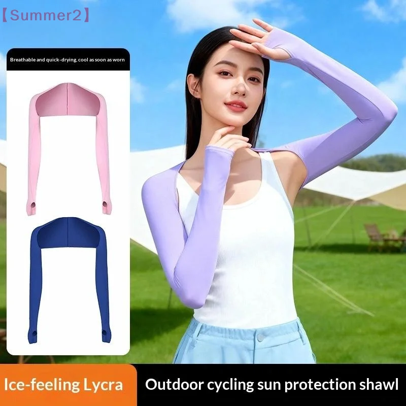 【Xia2】Breathable Sun Protection Anti UV Ice Silk Sleeves Ultra-thin Cooling Shawl Arm Sleeves Outdoor Sports Cycling Hand Cover view 2