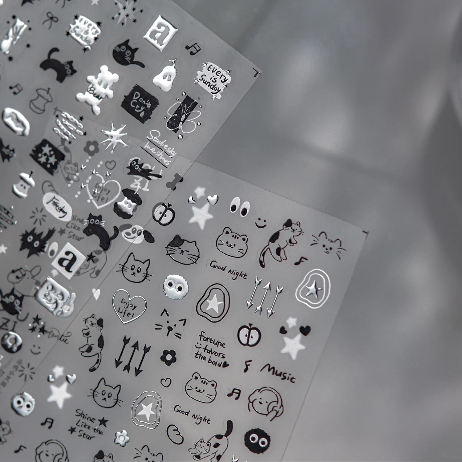 Anime Nail Stickers Metal 5D Nail Stickers With Cats Cute Graffiti Little Black Cat Stickers Nail Art Decoration Accessories DIY