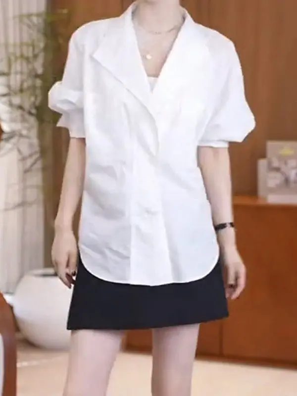 

plus Size Women's Faionable Pure Cotton Long Sve irt Stand Collar Loose Fit Slimming Top Korean Sle Commute Wind