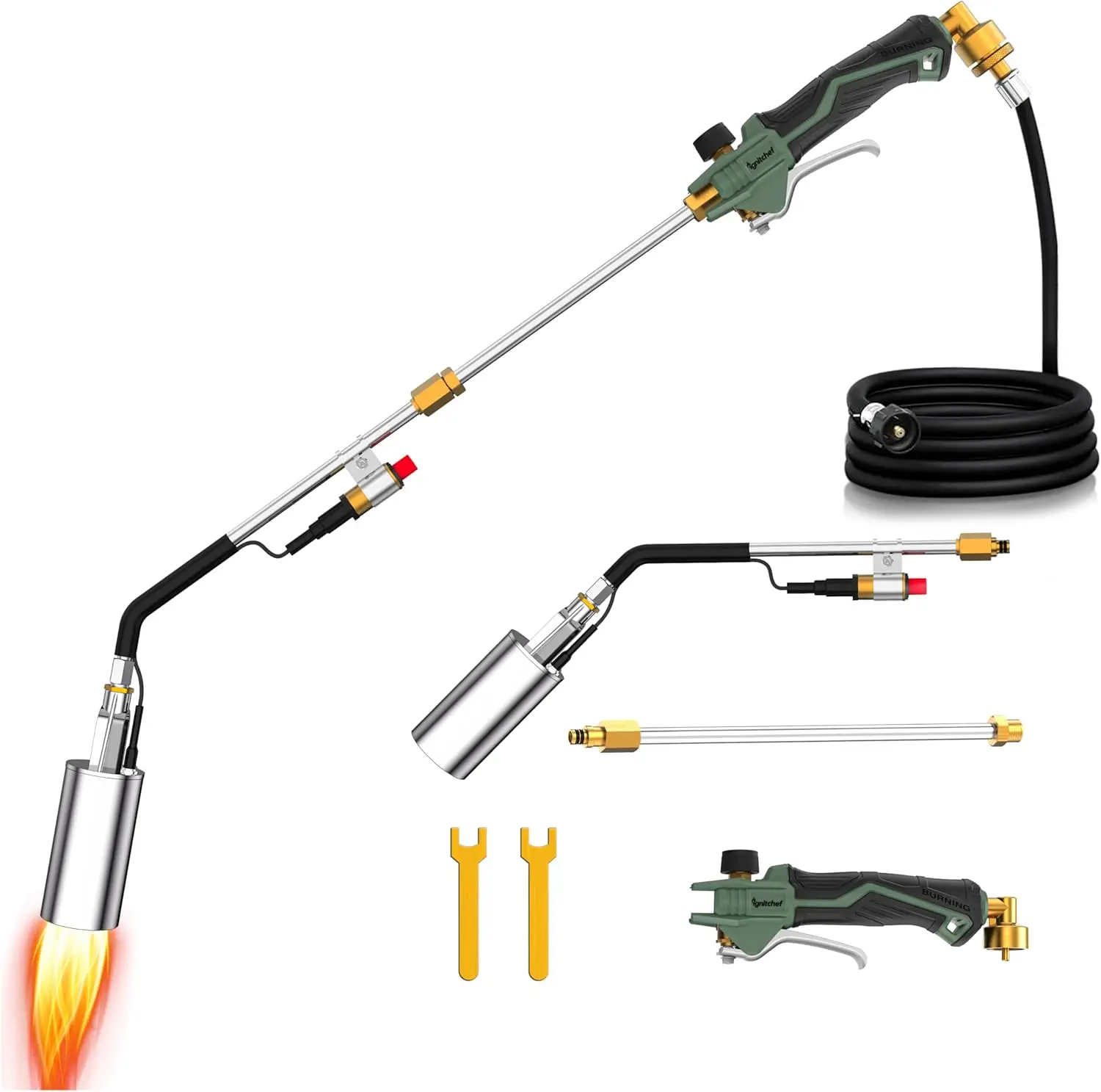 

Мощный пропановый газовый пистолет для уничтожения сорняков, 340 000 BTU, с самозажигающимся механизмом и шлангом, мультитопливный, для уничтожения сорняков и плавления льда