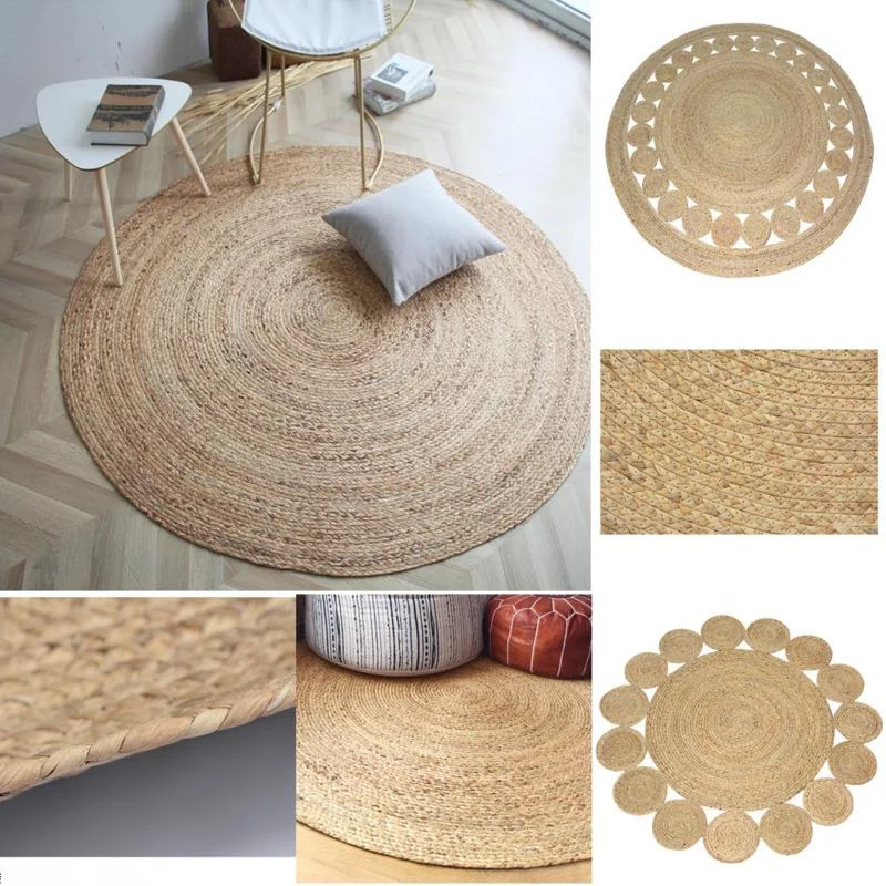 

Hand Woven Circular Living Room Carpet Vietnamese Water Plants Gourds Water Reeds Bedroom Coffee Table Carpet Home Decor Gifts