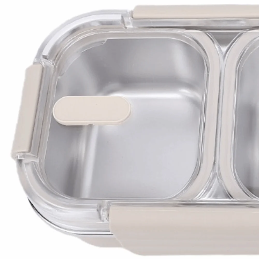 304 Stainless Steel Stainless Steel Lunch Box 10.63x4.53x2.36in Size 3 Grid Compartments Snack Container 25oz Metal Snack Box