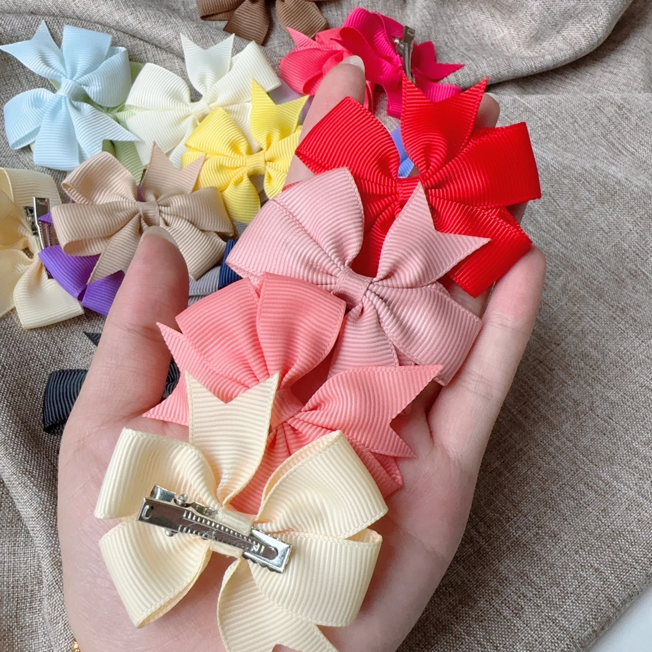 2 Pieces Solid Grosgrain Ribbon Hair Bows With Clips For Girls Small Bow Hairpins Children Handmade Hairgrips Hair Accessories