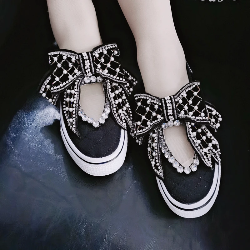 Thick Soled Bow Hollow Small Black Shoes Women Breathable Holes Summer 2023 New One Foot Canvas Shoes Heavy-duty Women