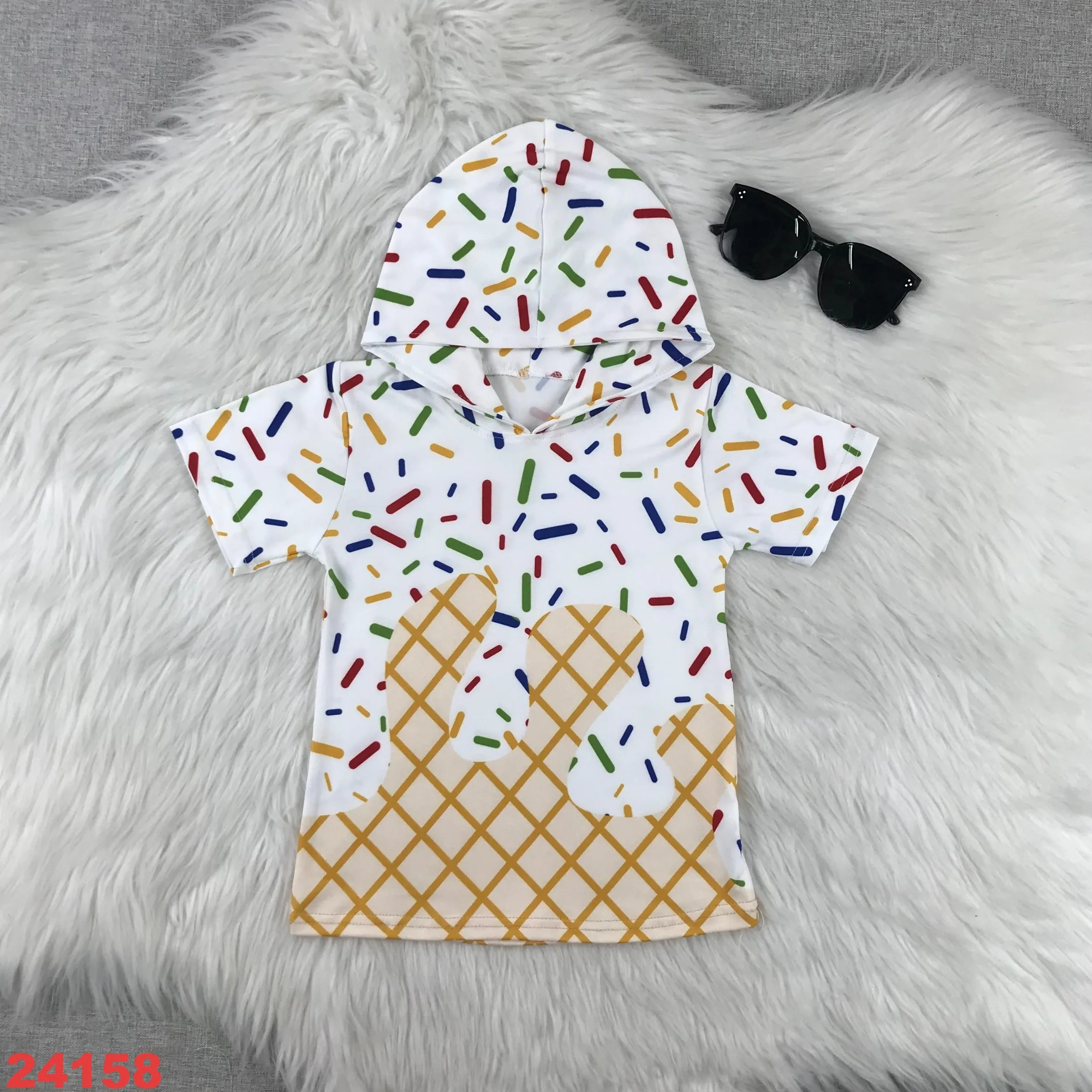 الأبيض الصيف الصبي القطن مقنعين تي شيرت مع الآيس كريم طباعة الاطفال قصيرة الأكمام المحملة 2-8Y بلوزة كاجوال أعلى الأطفال تنفس #1