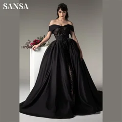 Sansa Black Sequins فساتين السهرة Elegant Ball Gown Satin Sweep Train Prom Dress Luxury Mermaid Vestidos De Noche With Train