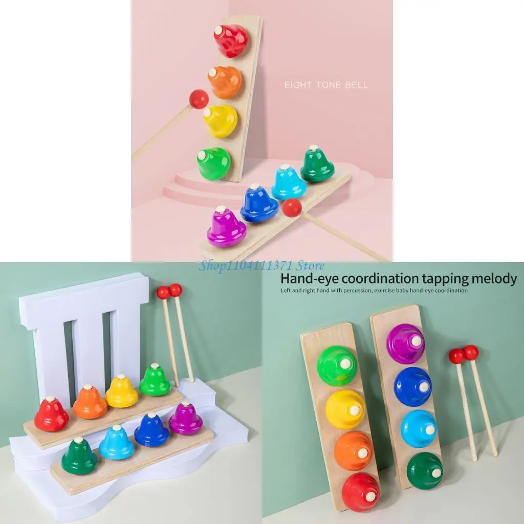8 Note Handbells Desk Bells Colorful Hand Bells Percussion Instrument Musical Teaching Toy Gift for Toddler, Kid, Adults