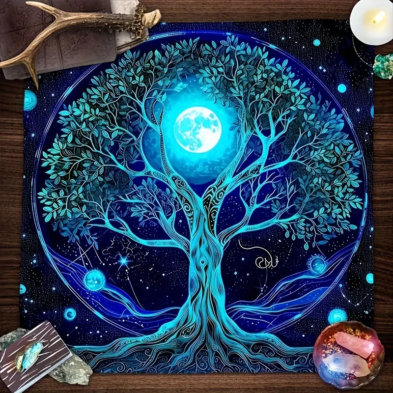 50/75/110/137cm Enchanted Purple Cat Tablecloth Mystic Tarot Crystal Geometric Theme B And B Occupy Poker Study Room Decoration