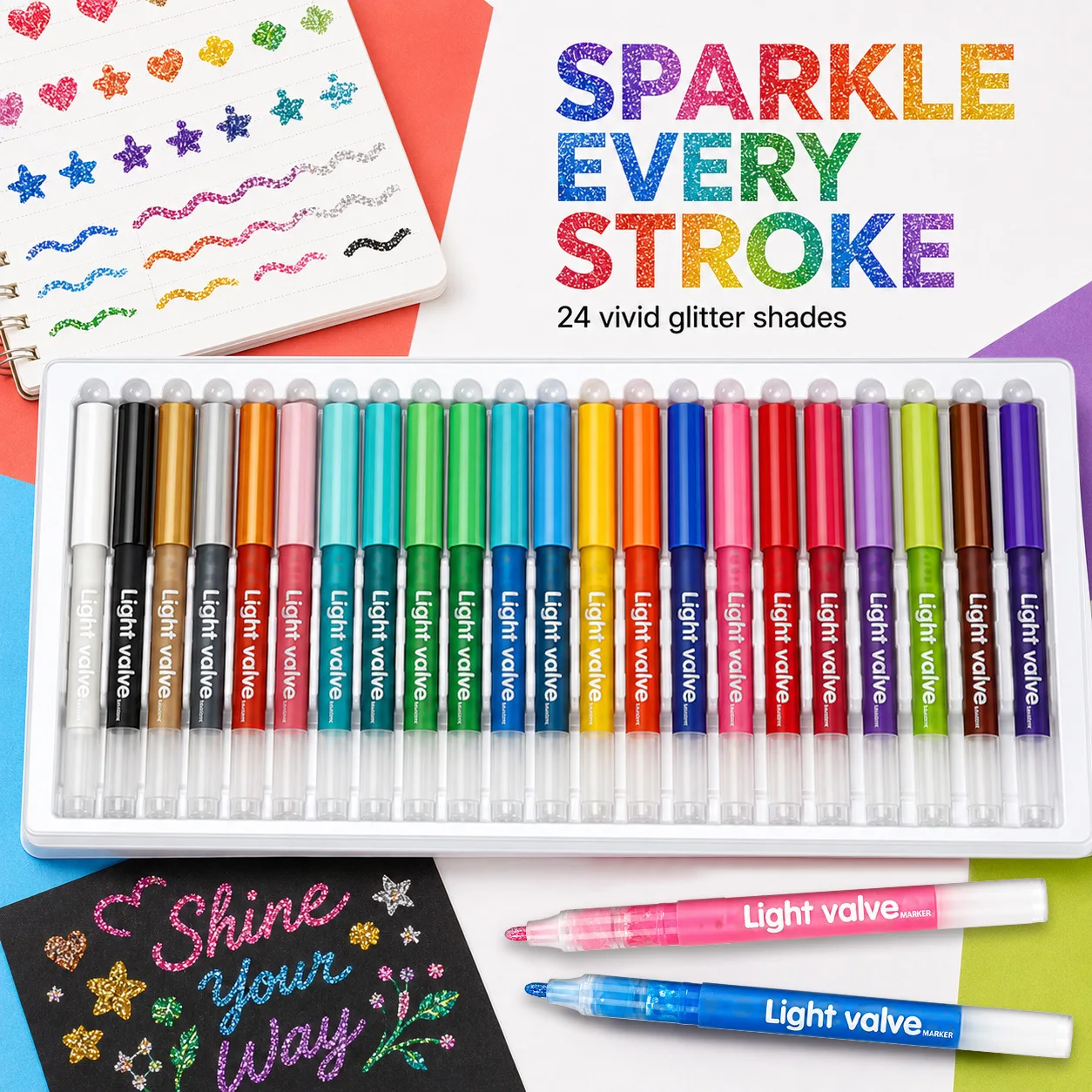 12/24-Color Flash Acrylic Markers Set for Students DIY Greeting Card Special Flash Pen Children's Art Painting Supplies