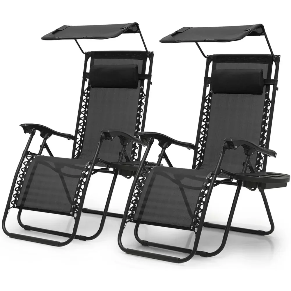 

Set of 2 Outdoor Zero Gravity Chair Reclining Lounger with Sun Shade and Mesh Back, Cup Holder & Side Table