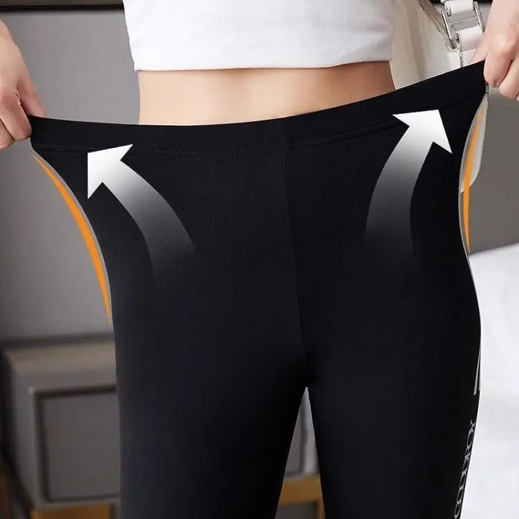 ด้านข้างลาย Shark กางเกงผู้หญิงฤดูใบไม้ผลิและฤดูใบไม้ร่วงบางสวมใส่ด้านนอกเอวสูงยกสะโพกยืดหยุ่นโยคะตุ๊กตาบาร์บี้กางเกงกางเกงขายาว