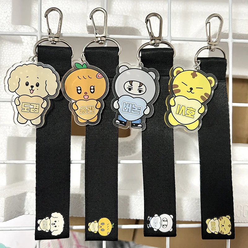 Kpop Idols Jeonghan Mingyu Mobile Phone Strap Pendant Keychain 18CM Nylon Rope Printing Keyring Wonwoo Hoshi Joshua Fans Gift