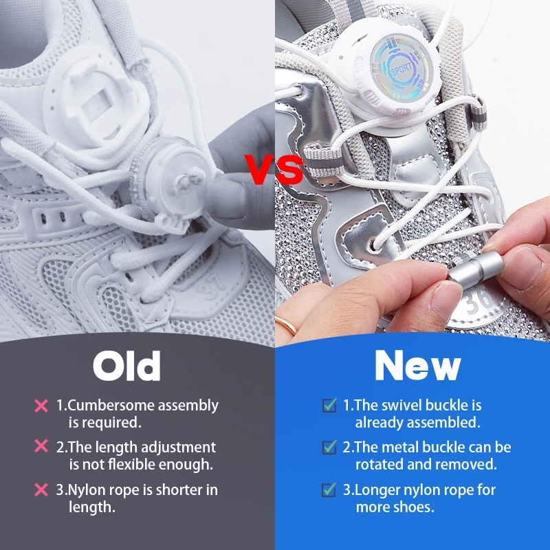 2Set Automatic Shoelaces Without ties Install simple Swivel Buckle Laces Thick Rope Tennis Sneakers Shoelace Shoe Accessories