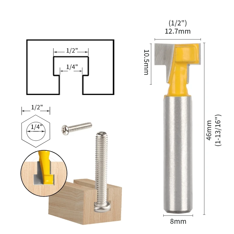YUSUN Yellow Keyhole Bit T-Slot Cutter Router Bit Woodworking Milling Cutter For Wood Tools Face Mill End Mill