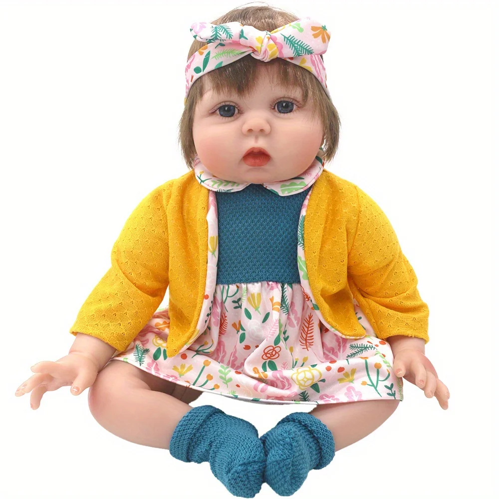 1 set of yellow blue floral dress for 22-inch (55CM) NPK silicone doll clothing. Suitable for NPK silicone dolls.