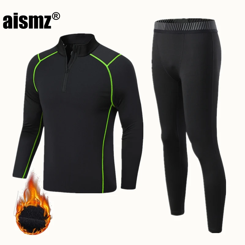 Aismz Winter Thermal Underwear Men & Boy Warm Sport First Layer Rashgard Fleece Compression Quick Drying Second Skin Long Johns