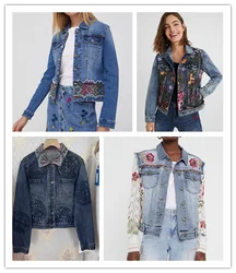 Foreign trade original single Spanish new fashion heavy industry embroidery sequin denim coat