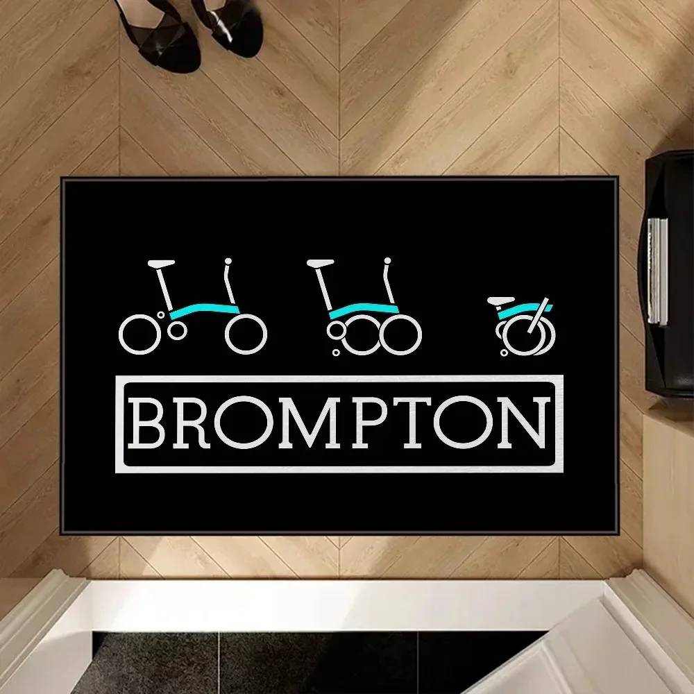 VIKAMA Brompton Folding Bicycle Black Minimalist Bike Art Flannel Door Mat Non Slip Entryway Bedroom Living Room Home Decor Cute