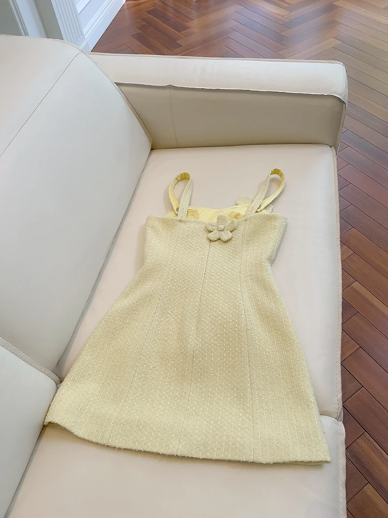 ريترو لطيف تويد مربع Ne اليدوية 3D زهرة الخصر Cinching التخسيس Ele Dr Faionable زيبر Sle عالية الخصر... #5