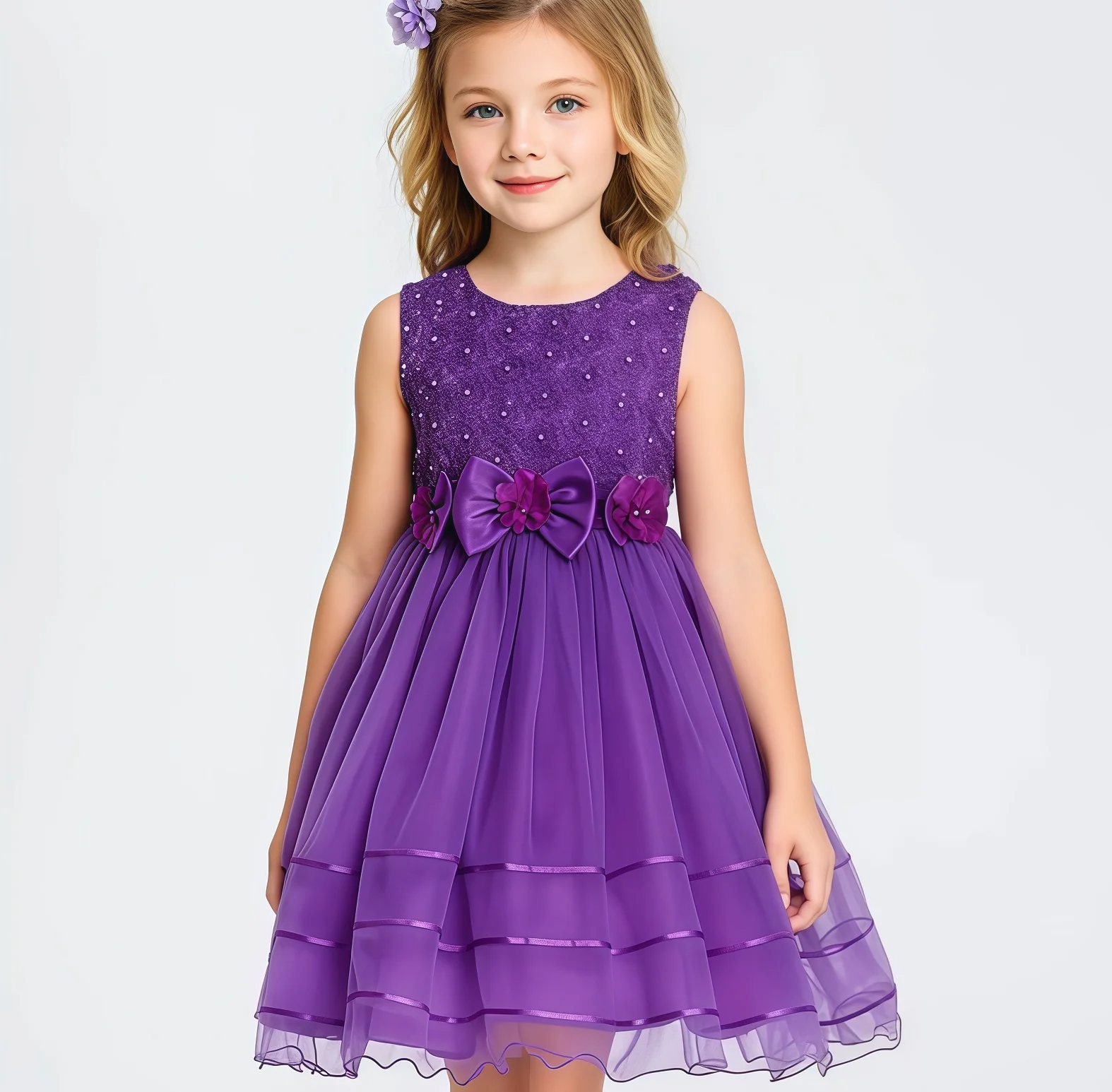 

Kids Girls Flower Princess Dress Mesh Skirt Puffy For Children Sleeveless Vest Wedding Party Ceremony Elegant Evening Vestidos